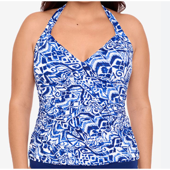 Ralph Lauren Plus Size Tankini Top Blue and White Print Size 18W NWT - Picture 1 of 4